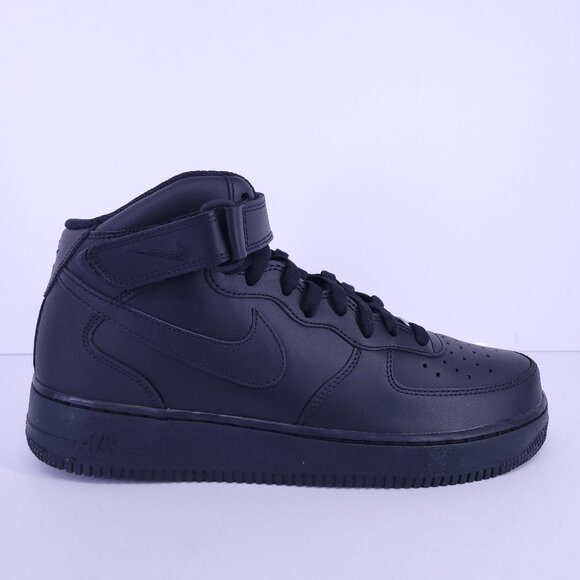 Nike Air Force 1 Mid '07 Black Leather Sneakers Size 11 CW2289-001 - Picture 1 of 16